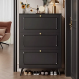 Shoe Cabinet - 3-Drawer Flip-Door with Rounded Corners and Gold Oval Handles Furniture Shoe Cabinets