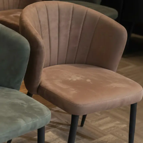 Dining Chair - Shell Back Suede Armchair with Vertical Pleat Detail and Dark Metal Legs Furniture Kitchen & Dining Room Chairs