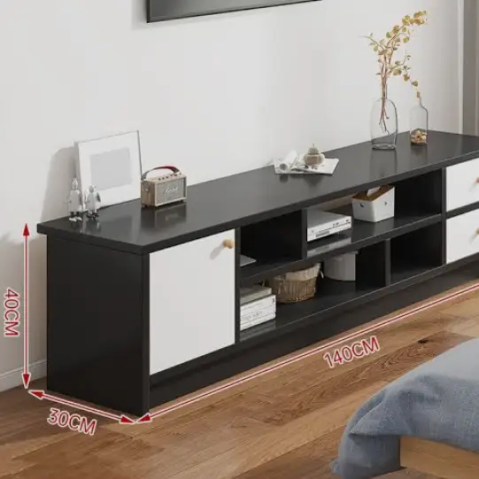 TV Cabinet - Wide 2-Door 2-Drawer with Open Centre Shelves and Gold Handles Furniture Entertainment Centers & TV Stands