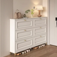 Shoe Cabinet - 6-Door Flip Bucket with Raised Panel Detail Gold Knobs and Open Bottom Rail Furniture Storage Cabinets & Lockers