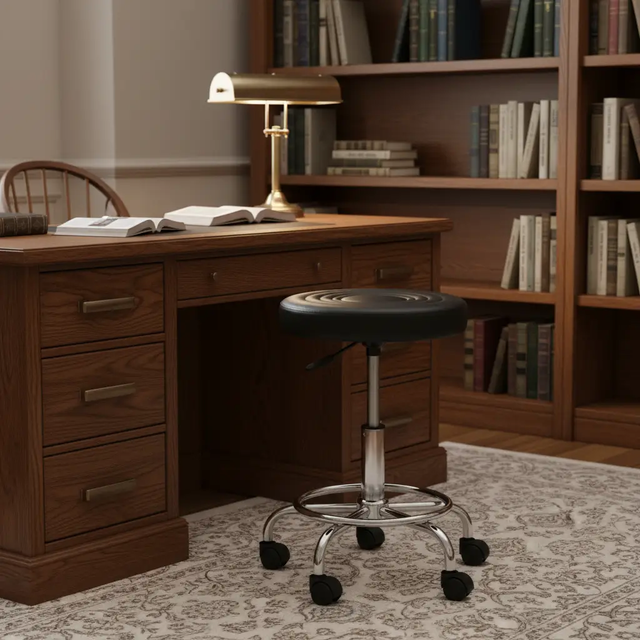 Tufted Round Salon Stool with Castors Furniture Office Chairs