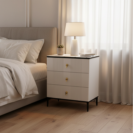 3-Drawer Ribbed Chest of Drawers with Marble Top Furniture Dressers