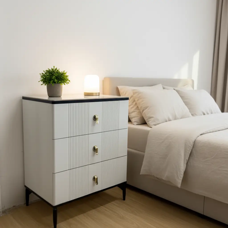 3-Drawer Ribbed Chest of Drawers with Marble Top Furniture Dressers