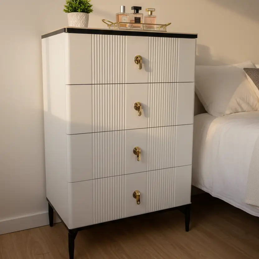 3-Drawer Ribbed Chest of Drawers with Marble Top Furniture Dressers
