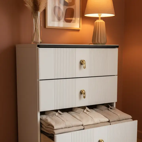 3-Drawer Ribbed Chest of Drawers with Marble Top Furniture Dressers