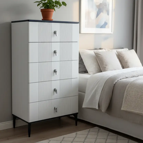 3-Drawer Ribbed Chest of Drawers with Marble Top Furniture Dressers
