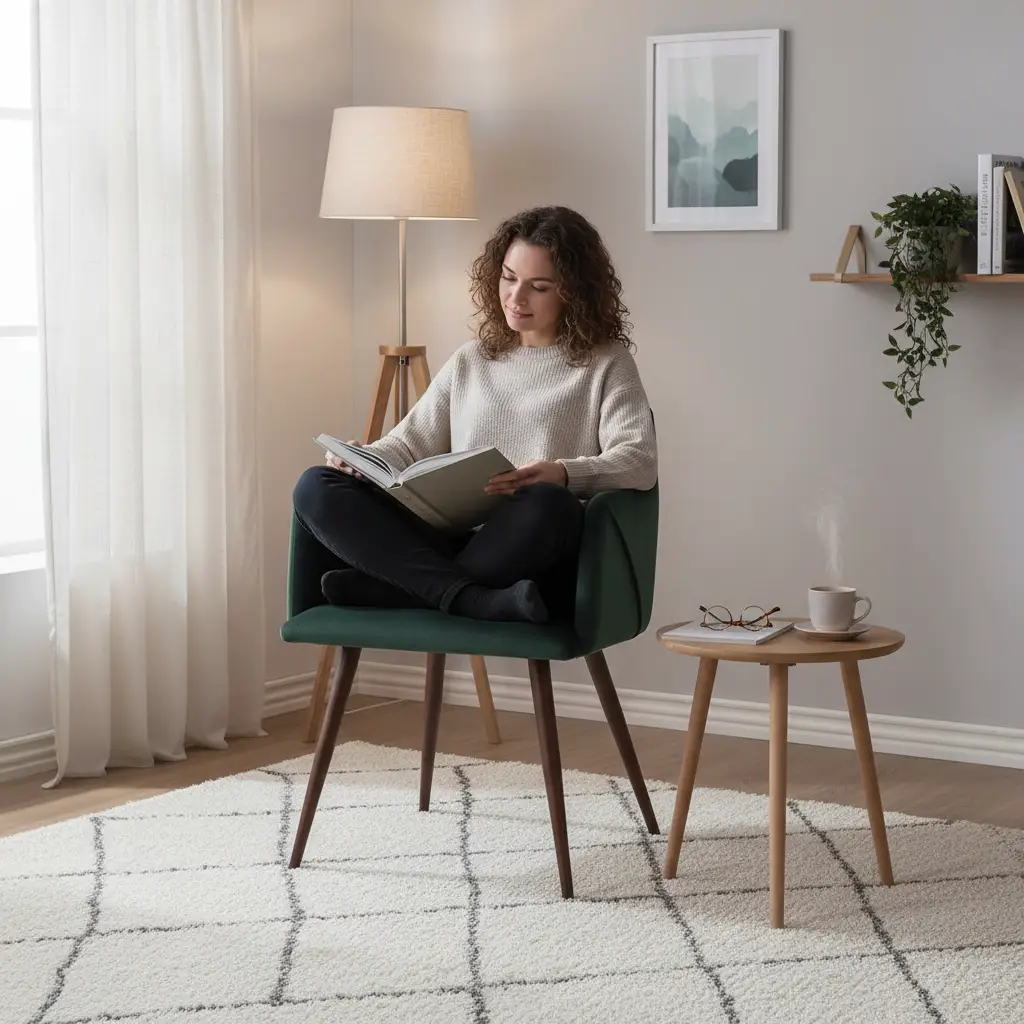 Velvet Armchair with Walnut Legs Forest Green Furniture Armchairs