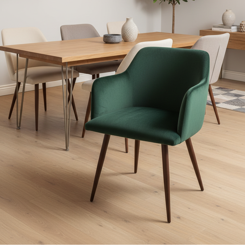 Velvet Armchair with Walnut Legs Forest Green Furniture Armchairs