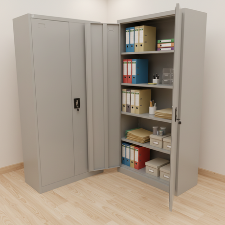 2-Door Steel Filing Cabinet with 4 Shelves Grey Furniture File Cabinets