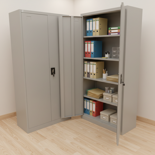 2-Door Steel Filing Cabinet with 4 Shelves Grey Furniture File Cabinets