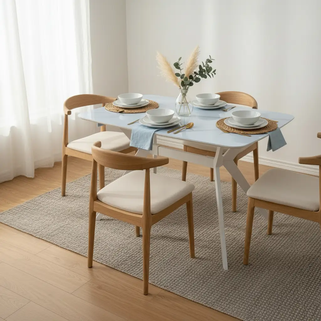 Marble-Top Dining Table with Angled Wood Legs Furniture Kitchen & Dining Room Tables