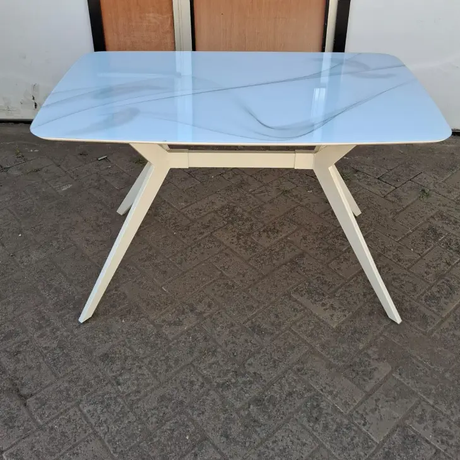 Marble-Top Dining Table with Angled Wood Legs Furniture Kitchen & Dining Room Tables