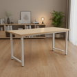 Modern Study Desk with Wood Top & White Metal Legs Study Desk Desks
