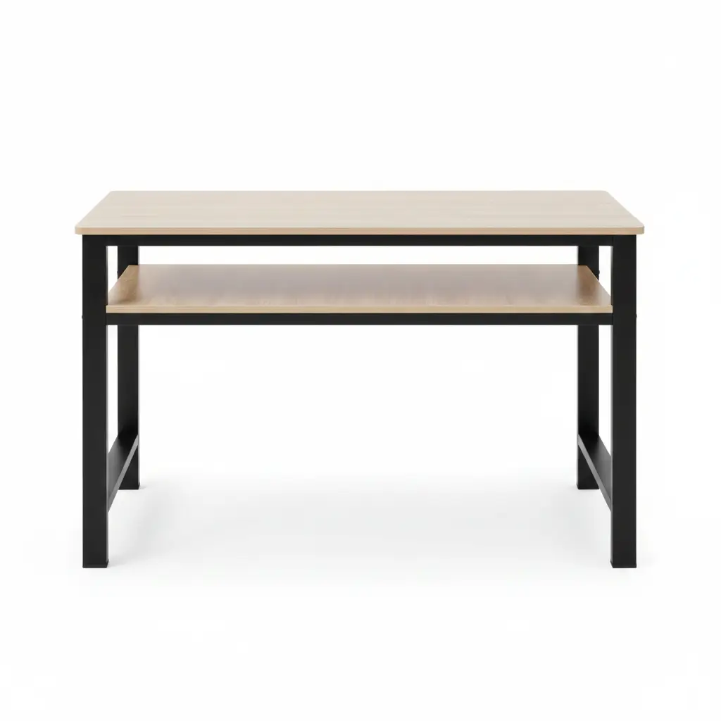 Industrial Two-Tier Study Desk with Oak Top & Black Frame Study Desk Desks
