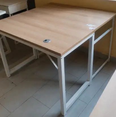 2-Person Office Workstation with Oak Top & White Metal Legs Office Workstation Workstations & Cubicles