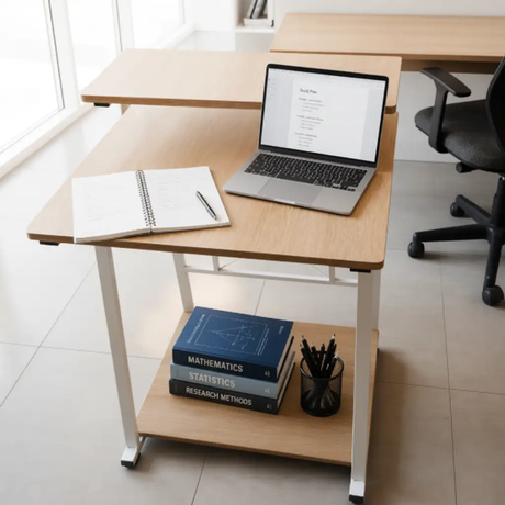 Compact Computer Desk with Monitor Shelf, Lower Shelf & Casters Computer Desk Desks