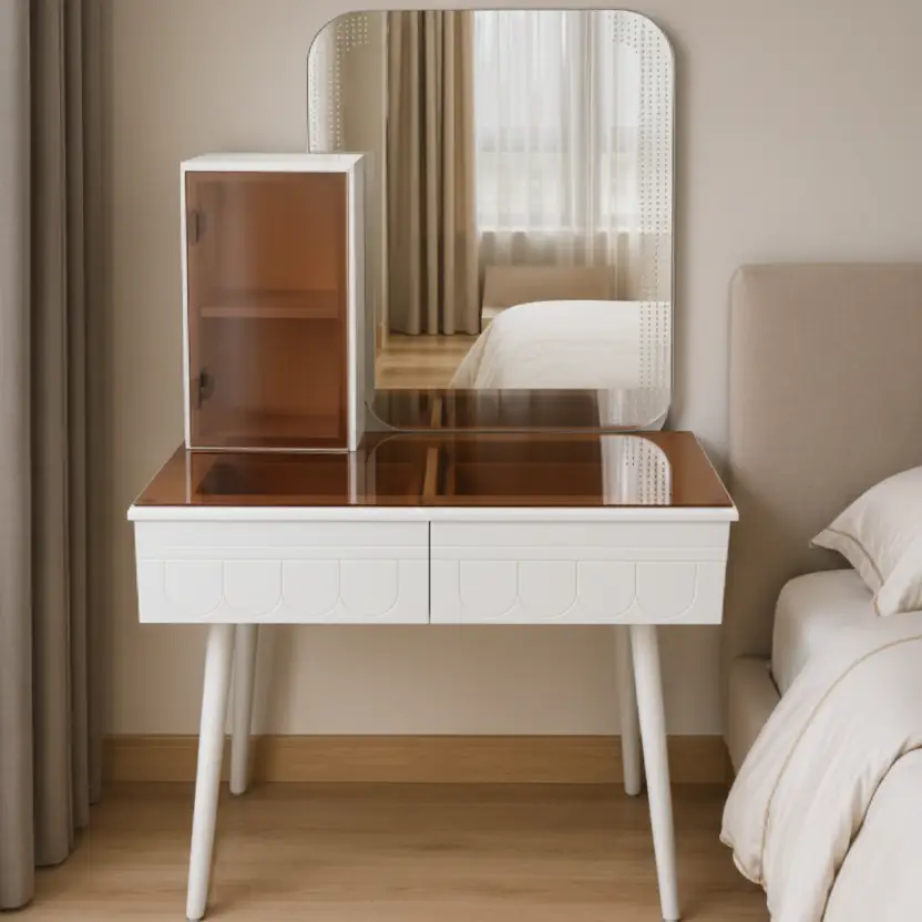 Flip-Top Dressing Table with Mirror & Side Cabinet Dressing Table Dressing Tables