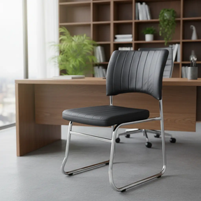 Black Leatherette Visitor Chair with Chrome Sled Base Office Chair Office Chairs