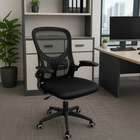Mid-Back Mesh Office Chair with Flip-Up Armrests & Lumbar Support Office Chair Office Chairs