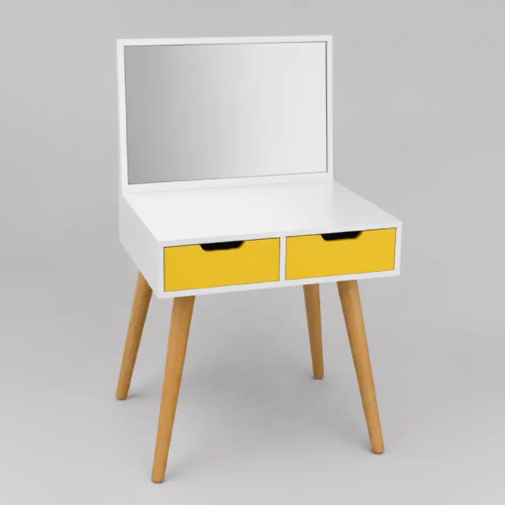 Scandinavian Dressing Table with Fold-Up Mirror & Yellow Drawers Dressing Table Dressing Tables