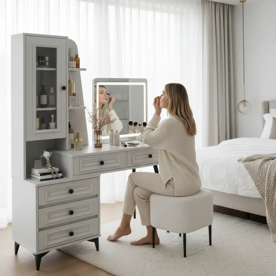 Dressing Table Set with LED Mirror & Cabinet Bedroom Vanity Sets