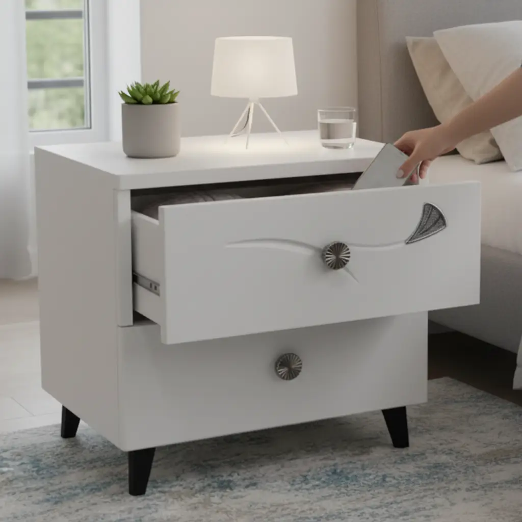 Wave Handle 2-Drawer Bedside Table Nightstands