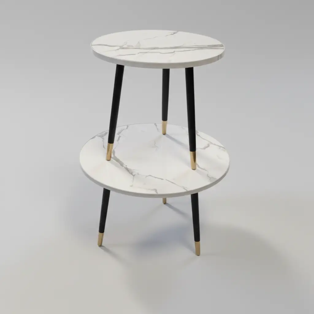 2-Tier Marble-Top Round Side Table Side Table End Tables