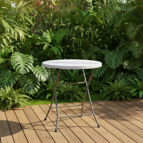 Round Folding Cocktail Bar Table - White & Silver Event Equipment Folding Tables