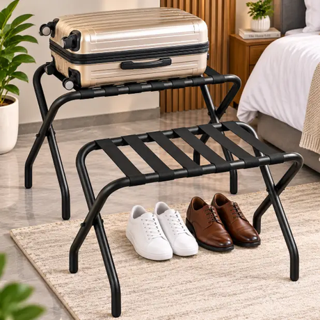 Foldable Metal Luggage Rack - 100lb Capacity Luggage Rack Luggage Racks & Stands