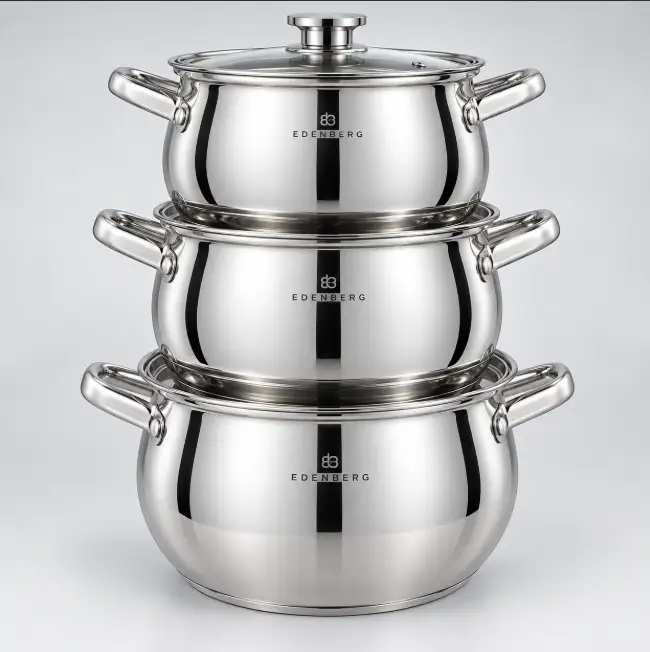 Stainless Steel Cooking Pot Set - 6 Pcs with Lids Cookware Cookware Sets