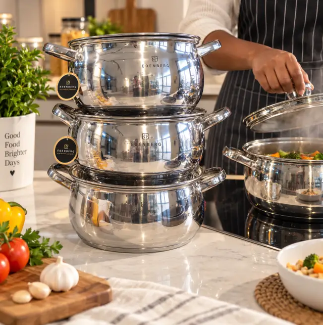 Stainless Steel Cooking Pot Set - 6 Pcs with Lids Cookware Cookware Sets