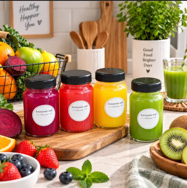 Glass Wellness Shot Bottles - Set of 6, 60ml Glass Bottles Food & Beverage Carriers