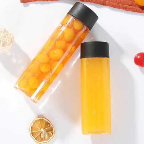 Reusable Clear PET Juice Bottles - Set of 4 Drinkware Food Storage Containers