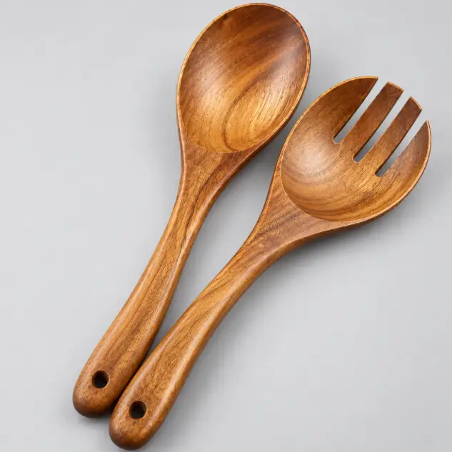 Mahogany Wood Salad Server Set - 2 Pcs, 25cm Kitchen Utensils Kitchen Utensil Sets