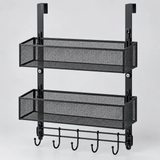 Over-Door 2-Tier Mesh Rack Organiser with Hooks Door Organiser Storage Hooks & Racks