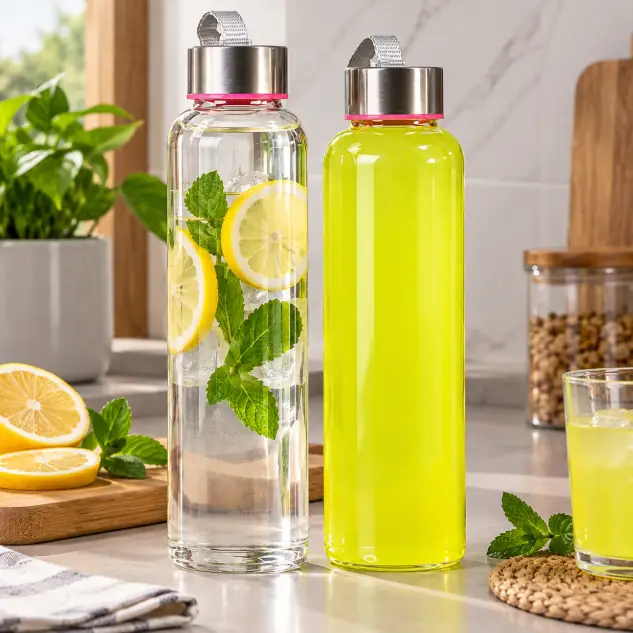 Clear Glass Water Bottle with Steel Lid Drinkware Water Bottles