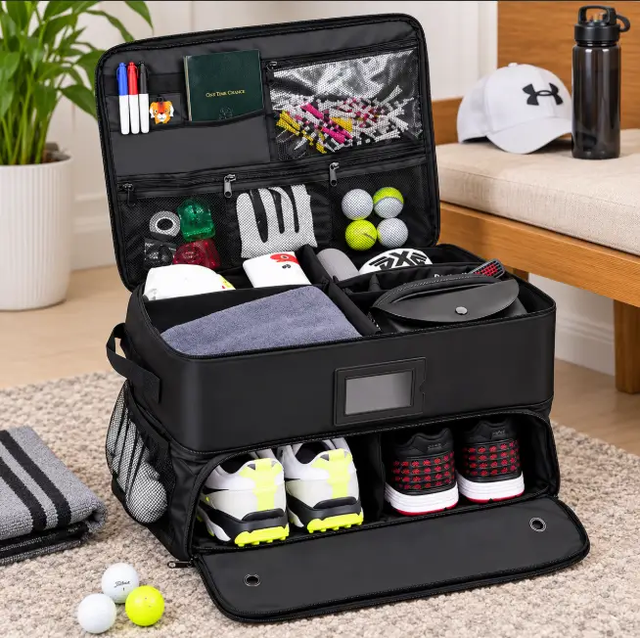2-Layer Golf Trunk Organiser with Shoe Compartment Sports Bag Golf Bag Travel Covers