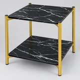 2-Tier Marble Print Side Table with Gold Frame Side Table End Tables