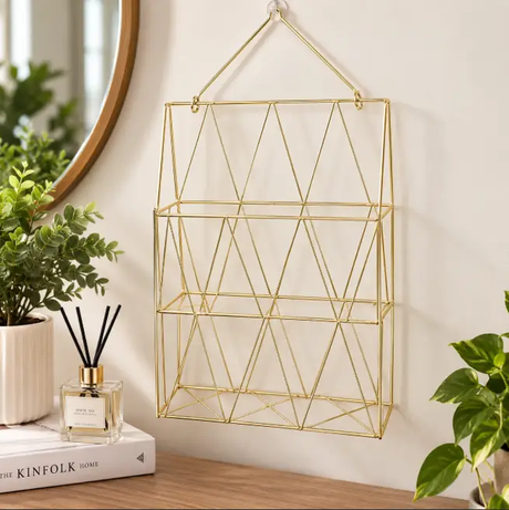 Gold Geometric Wire Wall Magazine Organiser Desk Organiser Filing & Organization