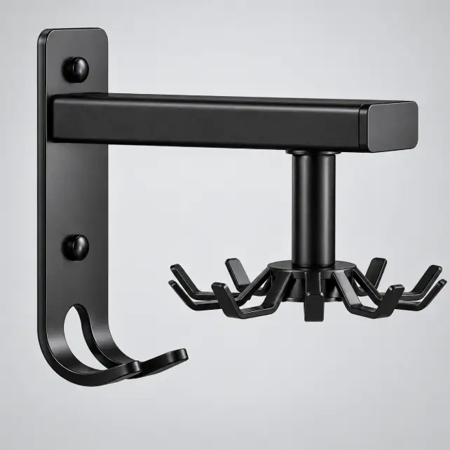 Rotating Wall-Mounted Hook Rack with Pull-Out Arm - Black Wall Hook Rack Storage Hooks & Racks