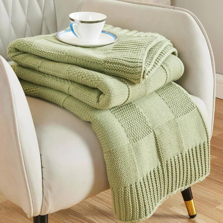 Chunky Knit Check Throw Blanket Throw Blanket Throw Blankets
