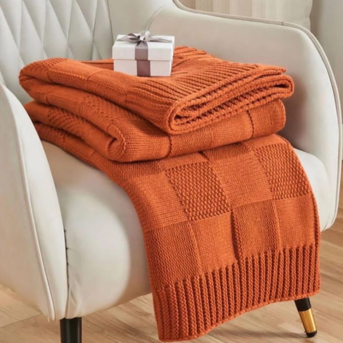Chunky Knit Check Throw Blanket Throw Blanket Throw Blankets
