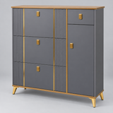 Multi-Layer Flip-Down Shoe Cabinet - 120x100x24cm, Grey & Gold Shoe Cabinet Shoe Cabinets