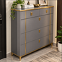 Tall Flip-Down Shoe Cabinet with Drawers - 100x132x24cm, Grey & Gold Shoe Cabinet Shoe Cabinets