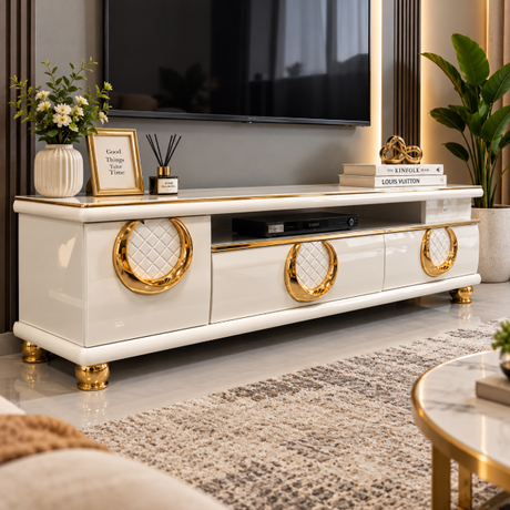 Glass Top TV Stand with Drawers TV Stand Entertainment Centers & TV Stands