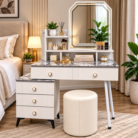 Marble Top Dressing Table with Mirror & Stool Dressing Table Dressing Tables