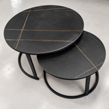 Round Nesting Coffee Table Set of 2 - Dark Slate & Gold Vein, MDF Coffee Table Coffee Tables