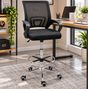 Executive Drafting Bar Stool with Armrests & Footrest Ring, Black Office Chair Adjustable Bar Stools