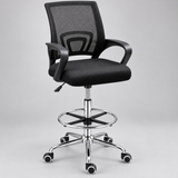 Executive Drafting Bar Stool with Armrests & Footrest Ring, Black Office Chair Adjustable Bar Stools