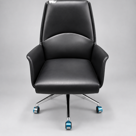 Mid-High Back Executive Office Chair - Contoured Faux Leather, Black Office Chair Office Chairs